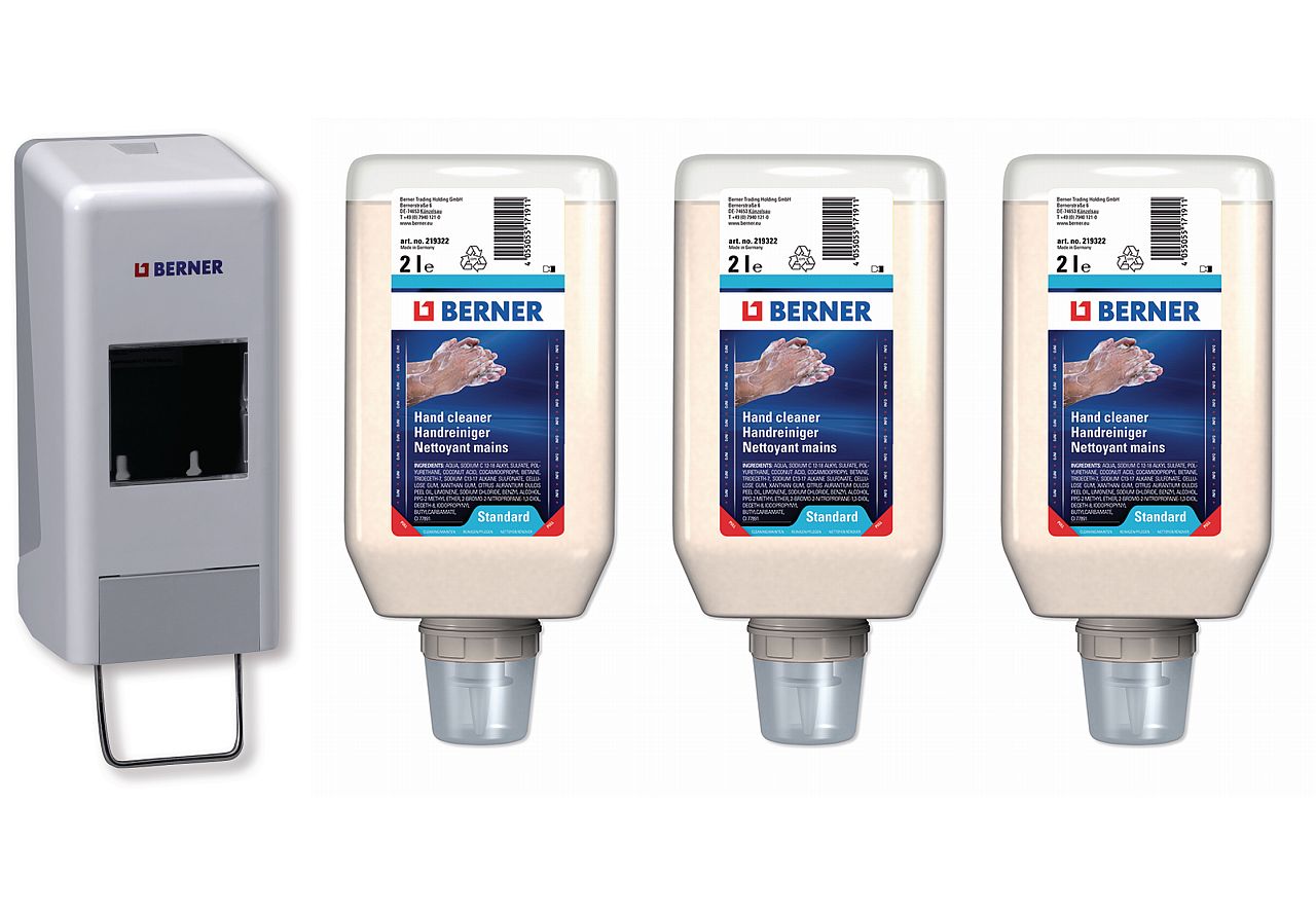 244730 Handreiniger + Spender, SET, Spender (Wandmontage) + 3 x 2 Liter Handreiniger